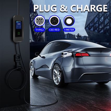 Immax - Stazione di ricarica portatile per veicoli elettrici EV AC Tipo 2 32A/380V 22kW + spina 230V 5m Wi-Fi Tuya