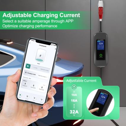 Immax - Stazione di ricarica portatile per veicoli elettrici EV AC Tipo 2 32A/380V 22kW + spina 230V 5m Wi-Fi Tuya