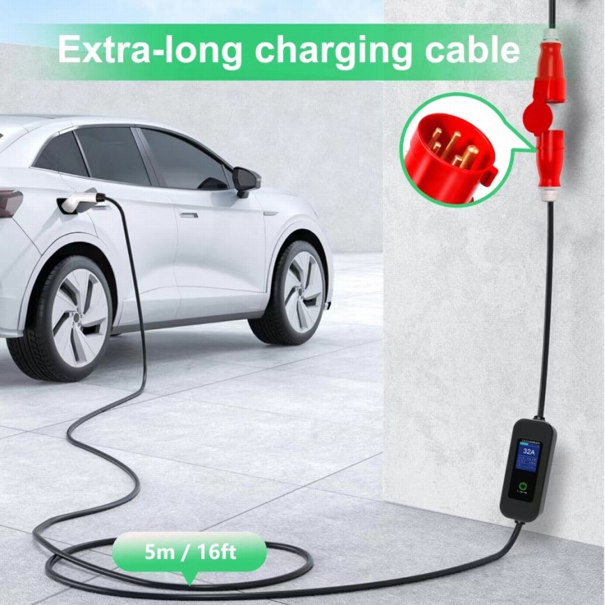 Immax - Stazione di ricarica portatile per veicoli elettrici EV AC Tipo 2 32A/380V 22kW + spina 230V 5m Wi-Fi Tuya