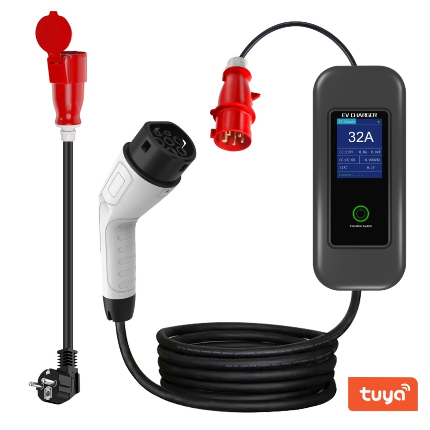 Immax - Stazione di ricarica portatile per veicoli elettrici EV AC Tipo 2 32A/380V 22kW + spina 230V 5m Wi-Fi Tuya
