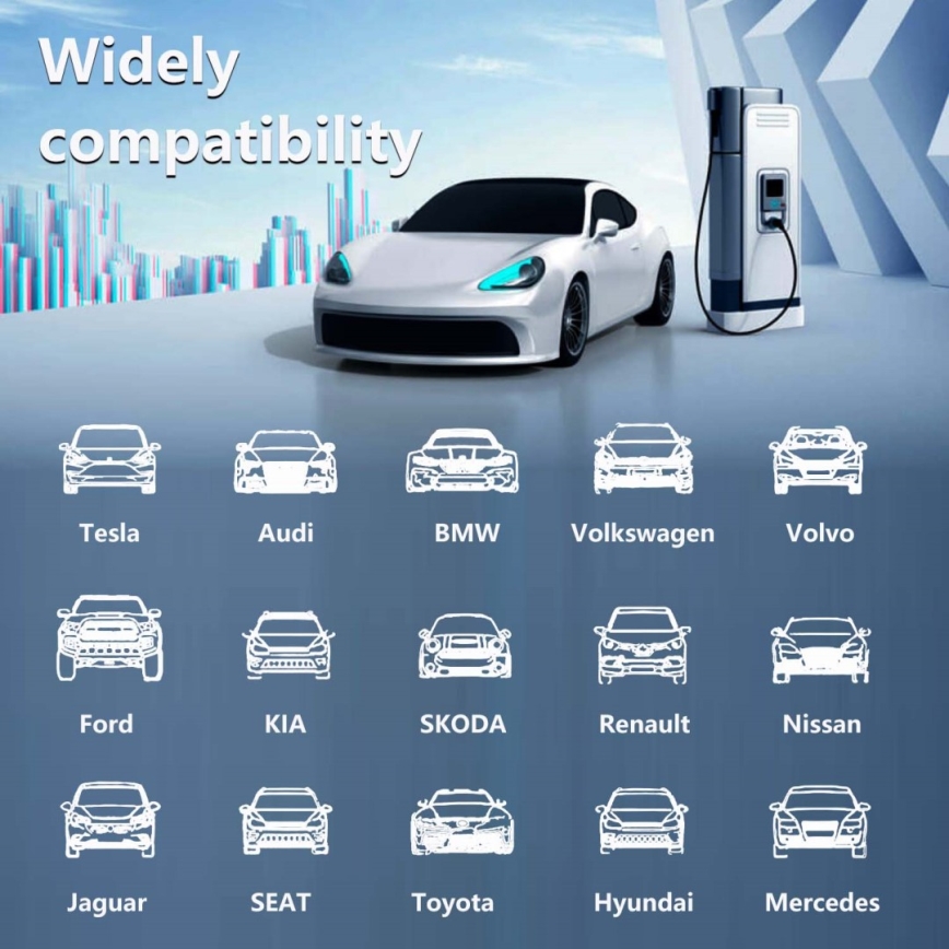 Immax - Stazione di ricarica portatile per veicoli elettrici EV AC Tipo 2 16A/380V 11 kW + spina 230V, cavo 5 m, Wi-Fi Tuya