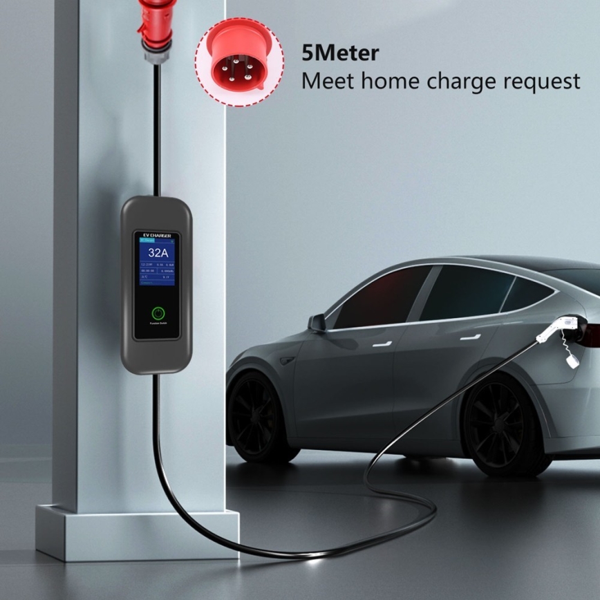 Immax - Stazione di ricarica per auto elettriche da viaggio AC Type 2 32A/380V 22kW + spina 230V 5m Wi-Fi Tuya