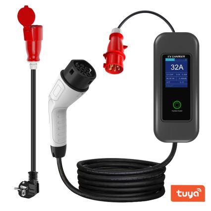Immax - Stazione di ricarica per auto elettriche da viaggio AC Type 2 32A/380V 22kW + spina 230V 5m Wi-Fi Tuya