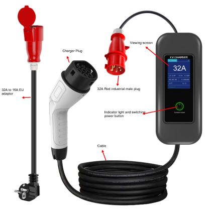 Immax - Stazione di ricarica per auto elettriche da viaggio AC Type 2 32A/380V 22kW + spina 230V 5m Wi-Fi Tuya