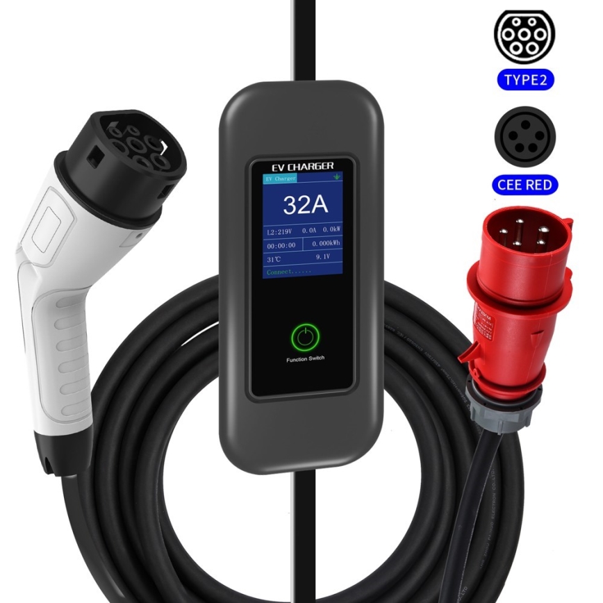 Immax - Stazione di ricarica per auto elettriche da viaggio AC Type 2 32A/380V 22kW + spina 230V 5m Wi-Fi Tuya