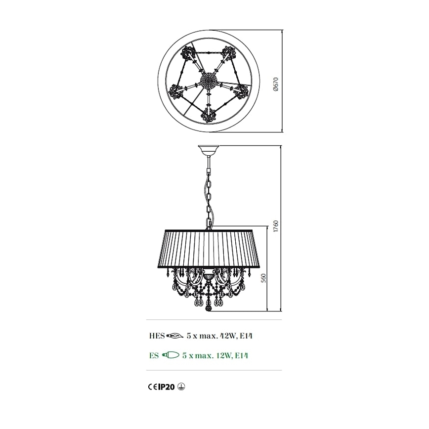 Incanti ICA P5 01 01 - Suspension chaîne CANDORE 5xE14/42W/230V