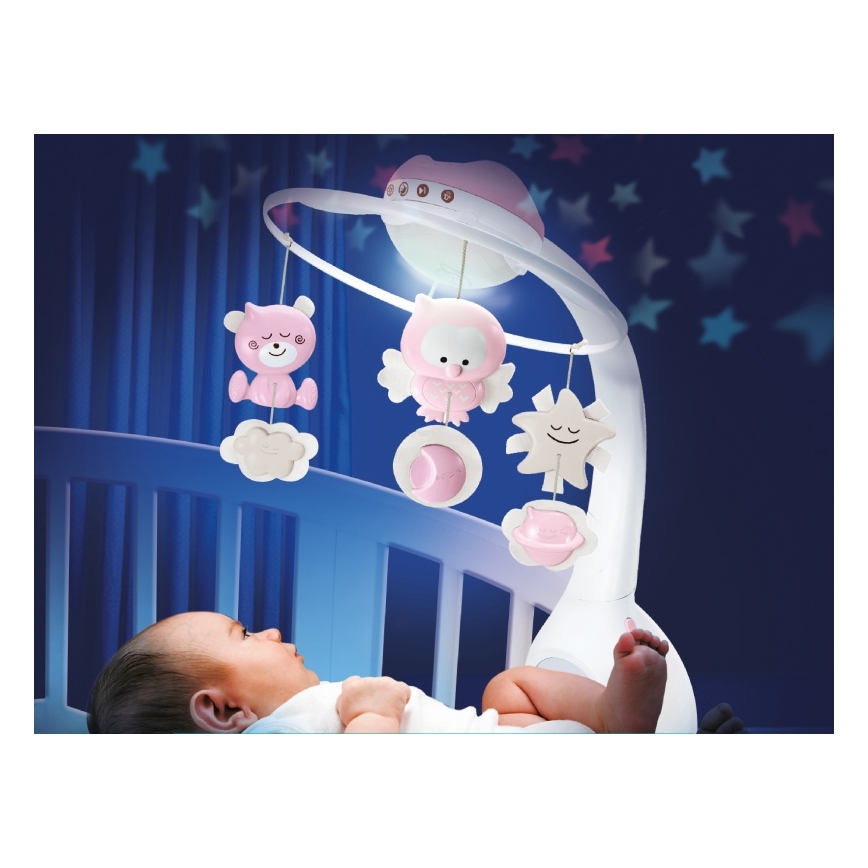 Infantino - Culla mobile con melodia e proiettore 3in1 3xAAA rosa
