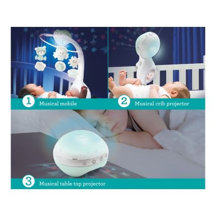 Infantino - Culla mobile con melodia e proiettore 3in1 3xAAA verde