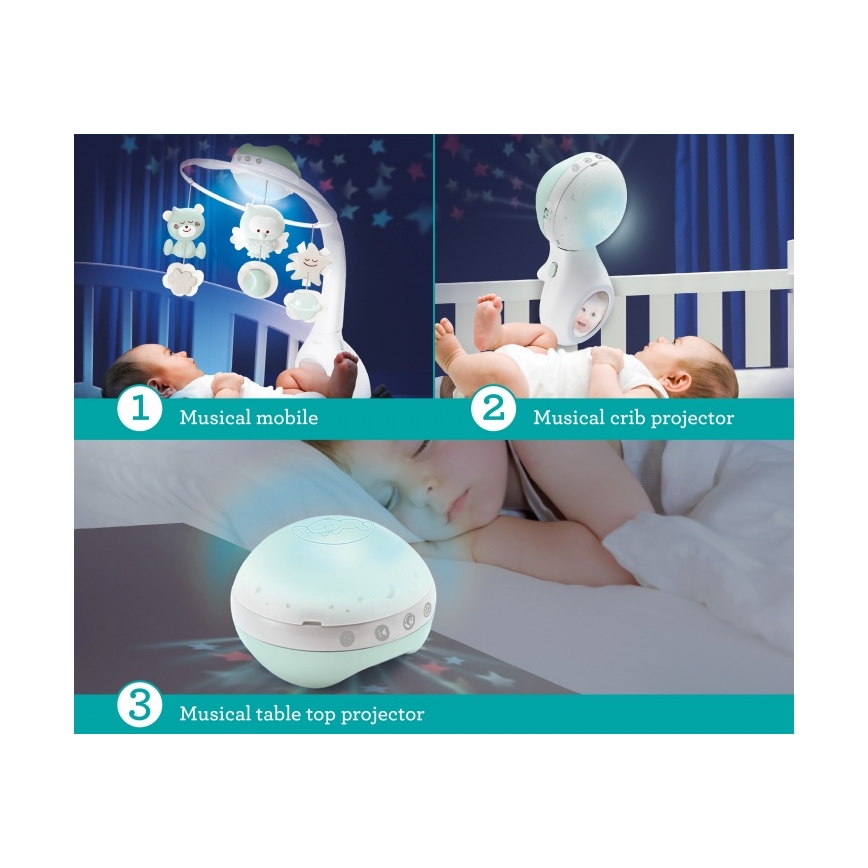 Infantino - Culla mobile con melodia e proiettore 3in1 3xAAA verde