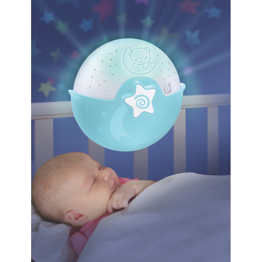 Infantino - Lampada per bambini piccola con proiettore 3xAA blu