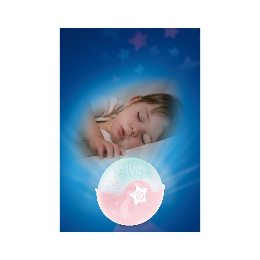 Infantino - Lampada piccola per bambini con proiettore 3xAA rosa
