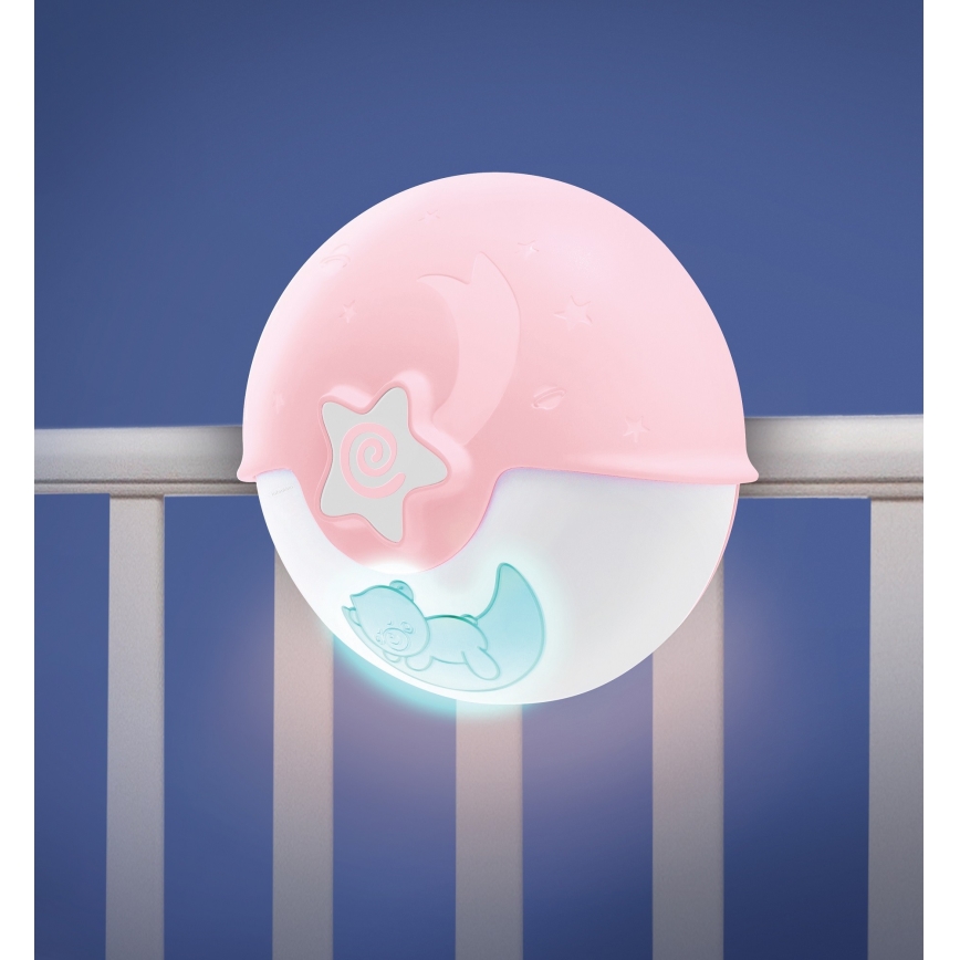 Infantino - Lampada piccola per bambini con proiettore 3xAA rosa