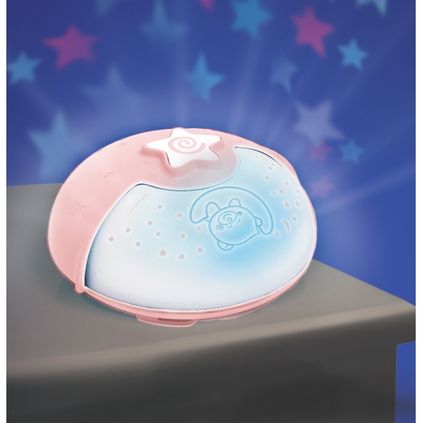 Infantino - Lampada piccola per bambini con proiettore 3xAA rosa