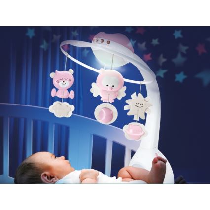 Infantino - Mobile de berceau avec mélodie et projecteur 3en1 3xAAA rose
