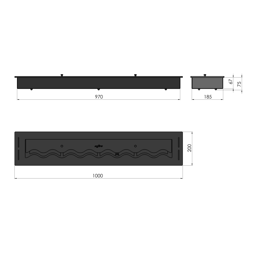 InFire - Caminetto Integrato BIO 7,5x100 cm 6kW nero
