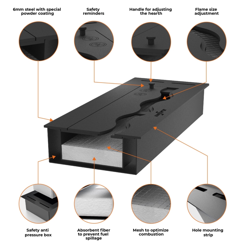 InFire -Caminetto  Integrato BIO 7,5x60 cm 3,5kW nero