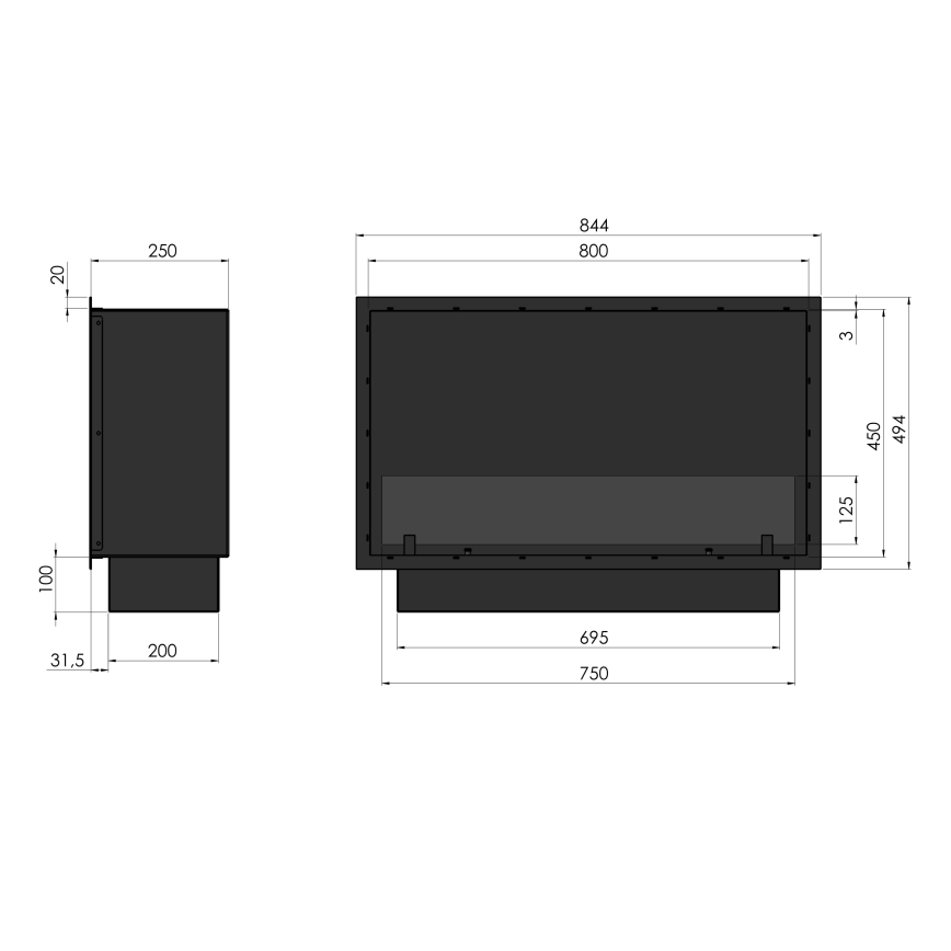 InFire - Cheminée encastrée BIO 49,4x84,4 cm 3,5kW noir