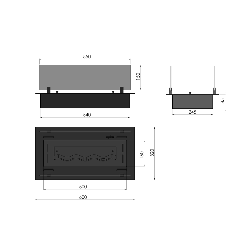 InFire - Cheminée encastrée BIO 8,5x60 cm 3,5kW noir