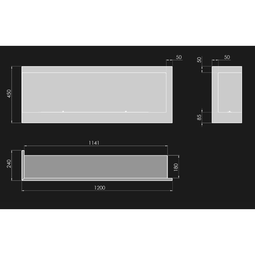 InFire - Coin Cheminée BIO 45x120 cm 3kW noir