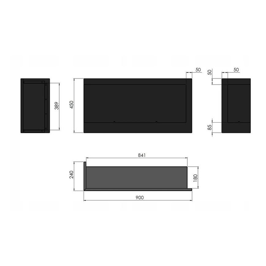 InFire - Coin Cheminée BIO 45x90 cm 3kW noir