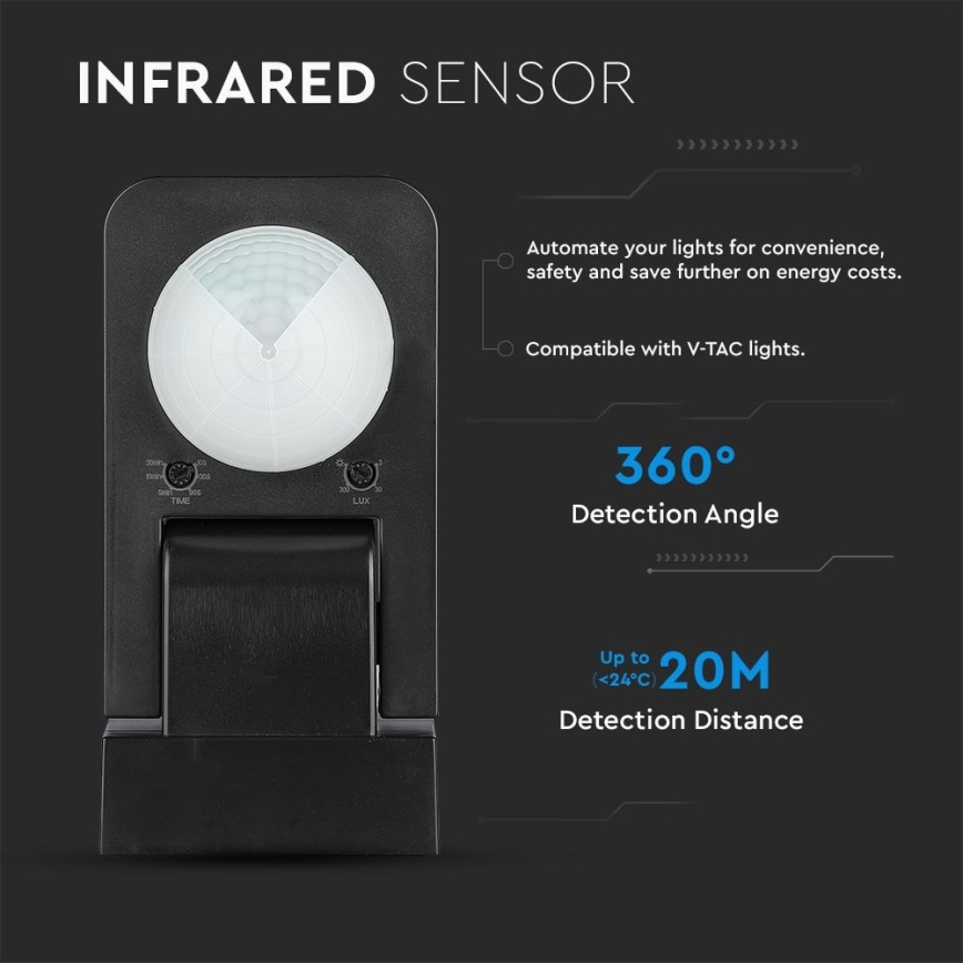 Infrarot-Bewegungsmelder für den Außenbereich 360° 1000W/230V IP65 schwarz