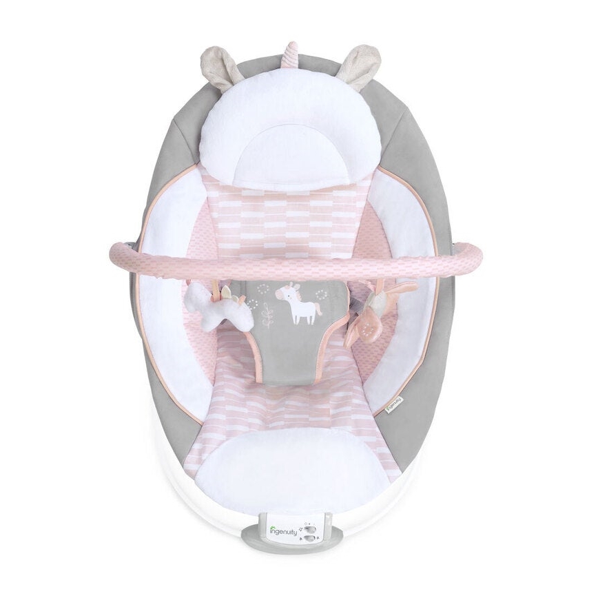 Ingenuity - Lettino vibrante per bambini con melodia FLORA THE UNICORN 3xC
