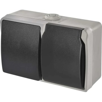 Interrupteur domestique alternatif n° 6 avec prise 250V/16A IP44 gris