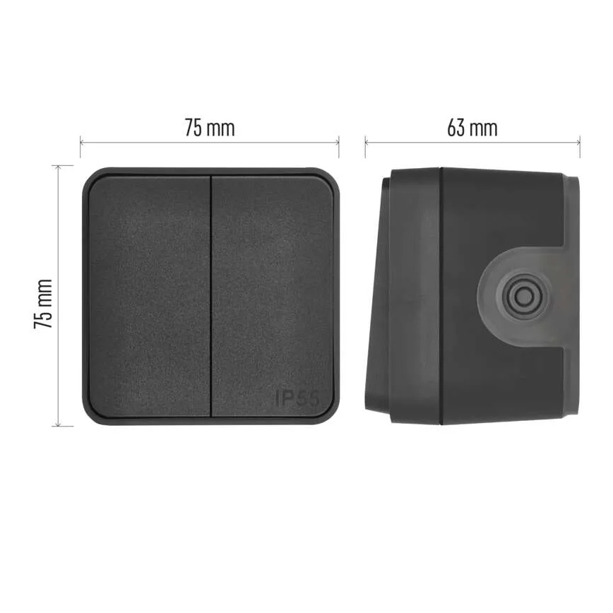 Interrupteur mural à 2 boutons va-et-vient n° 6+6 IP55 anthracite