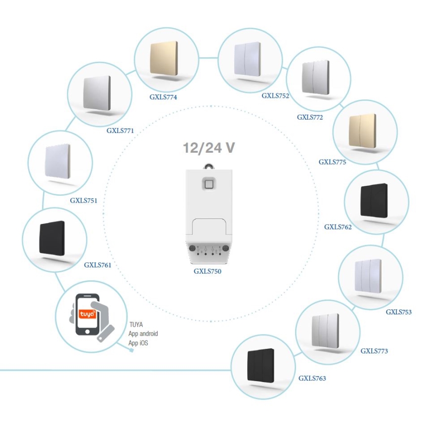 Interruttore cinetico wireless 2P IP67, finitura dorata