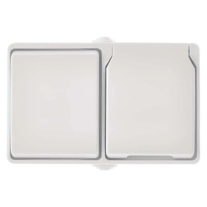 Interruttore domestico alternato n. 6 con presa 250V/16A IP44 bianco