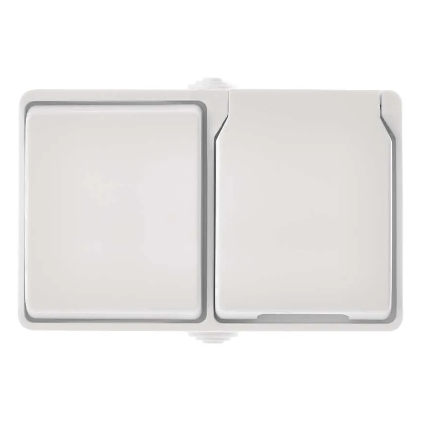 Interruttore domestico alternato n. 6 con presa 250V/16A IP44 bianco