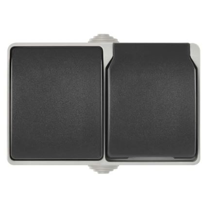 Interruttore domestico alternato n. 6 con presa 250V/16A IP44 grigio