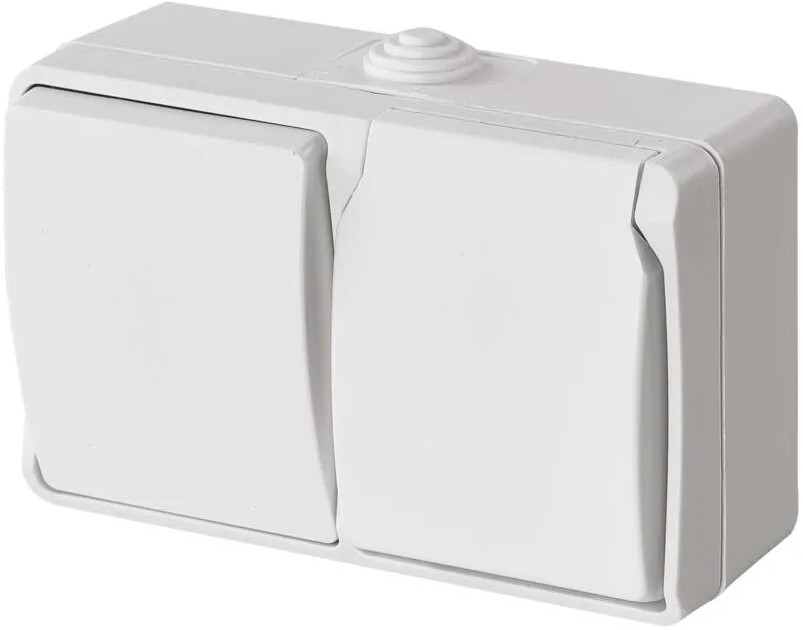 Interruttore domestico alternato n. 6 con presa 250V/16A IP44 bianco