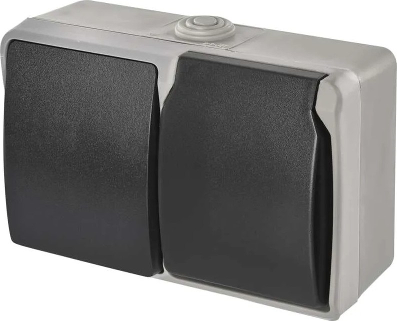Interruttore domestico alternato n. 6 con presa 250V/16A IP44 grigio