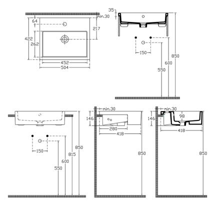 Isvea - Halb eingelassenes Waschbecken PURITY 50x42 cm Keramik/weiß