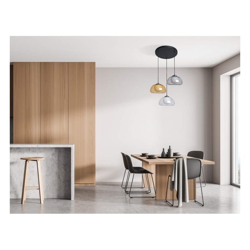 ITALUX - Pendelleuchte an Drahtseil AINALE 3xG9/7W/230V schwarz/klar/rauchfarben beige/grau