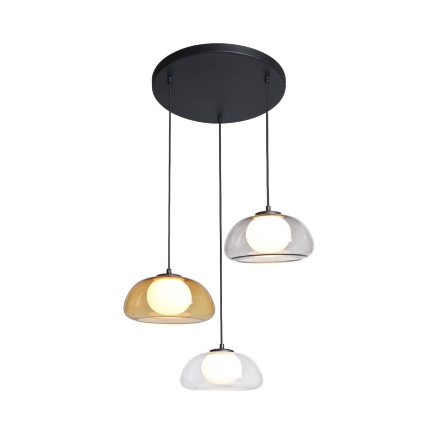 ITALUX - Pendelleuchte an Drahtseil AINALE 3xG9/7W/230V schwarz/klar/rauchfarben beige/grau