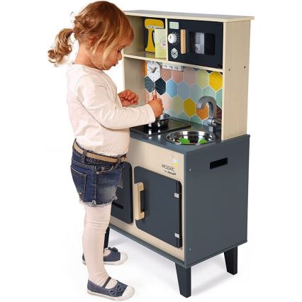 Janod - Cucina in legno con piano cottura a LED MOZAIC