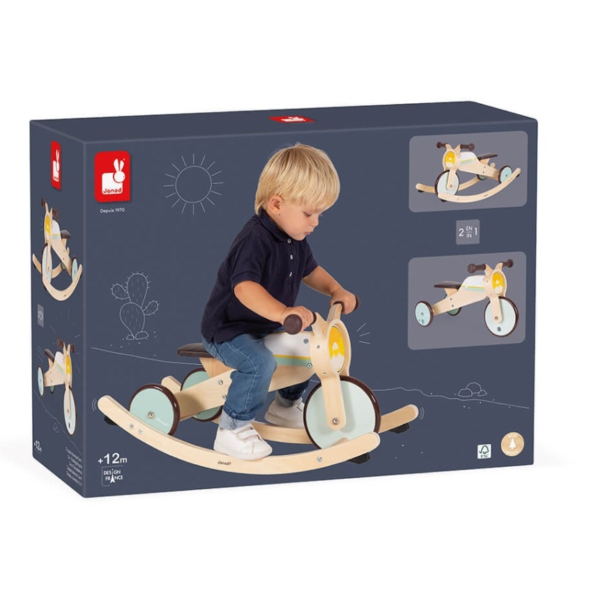 Janod - Per bambini bici a spinta in legno 2in1