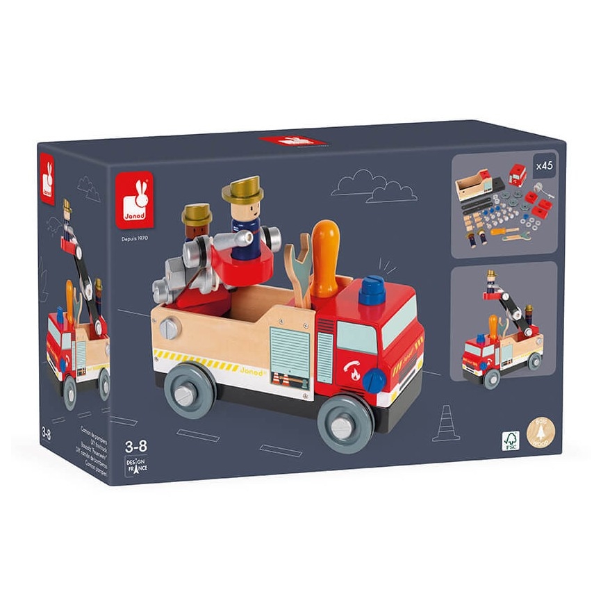 Janod - Set di costruzioni in legno BRICOKIDS camion dei pompieri