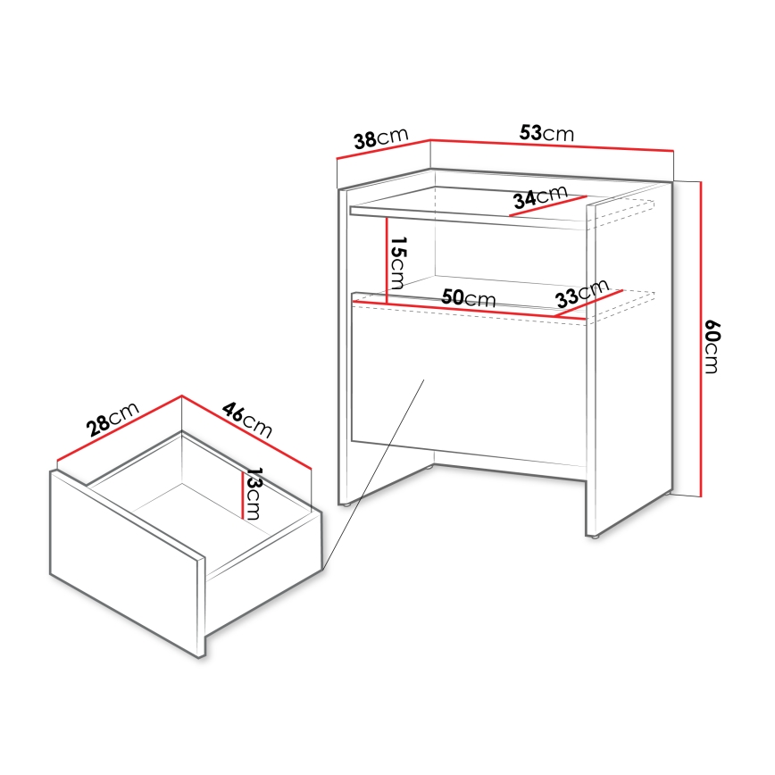 JAPANDI Nachttisch 60x53 cm Eiche Baltic Storm