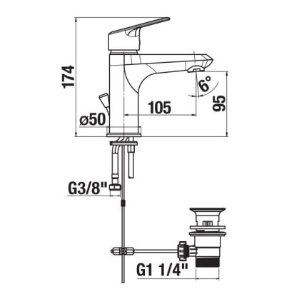 JIKA H3112E10041111 - Rubinetto del lavandino + scarico without overflow TALAS 17,4 cm cromo lucido