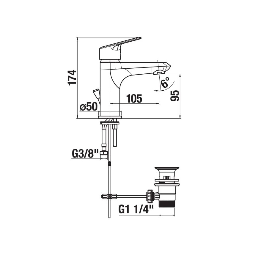 JIKA H3112E10041111 - Rubinetto del lavandino + scarico without overflow TALAS 17,4 cm cromo lucido