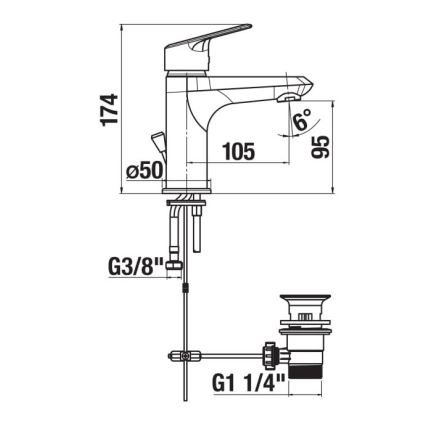 JIKA H3112E10041171 - Rubinetto del lavandino + scarico without overflow TALAS 17,4 cm cromo lucido
