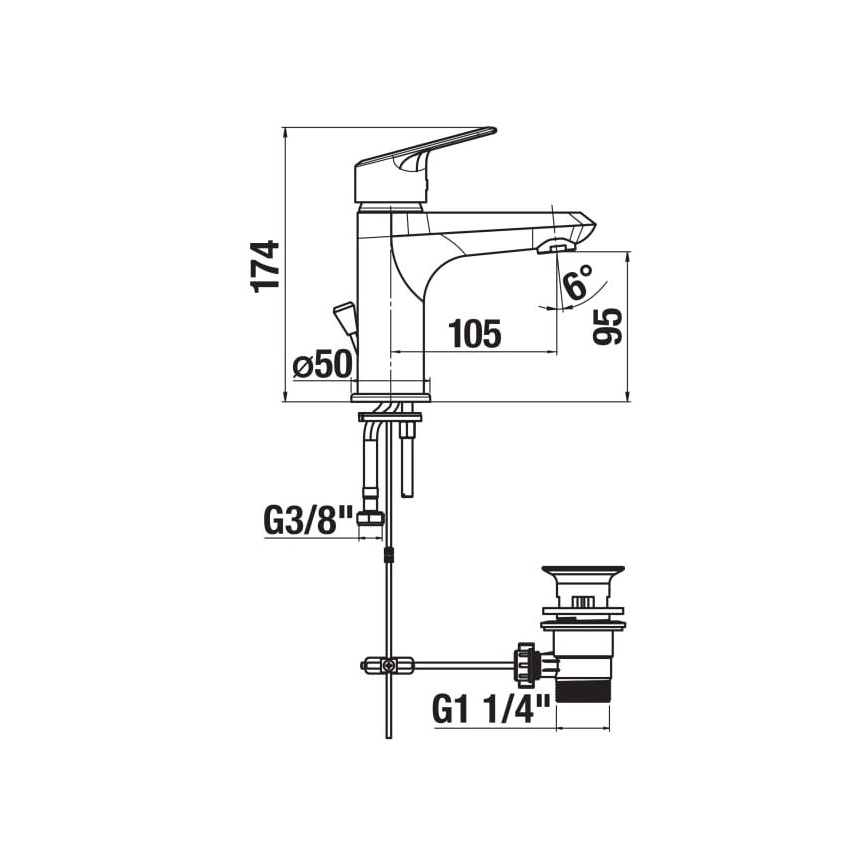 JIKA H3112E10041171 - Rubinetto del lavandino + scarico without overflow TALAS 17,4 cm cromo lucido