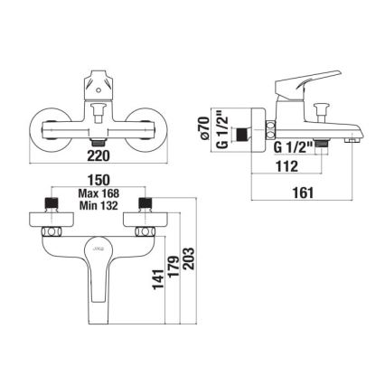 JIKA H3211W70044001 - Wannenarmatur CUBE Hochglanzchrom
