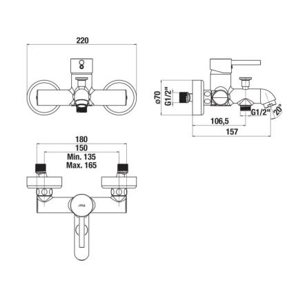 JIKA H3212F70044001 - Rubinetto vasca da bagno MIO cromo lucido