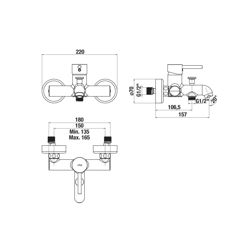 JIKA H3212F70044001 - Rubinetto vasca da bagno MIO cromo lucido