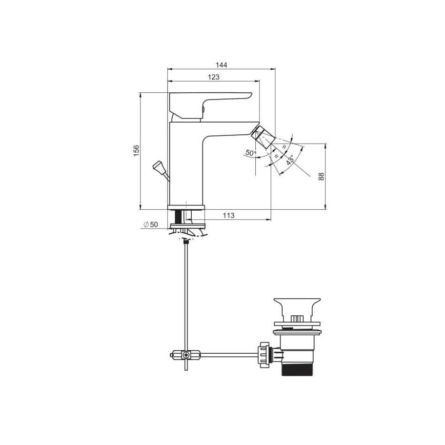 JIKA H3412H10041101 - Rubinetto del bidet PONTA 15,6 cm cromo lucido