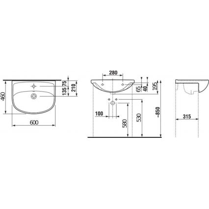 JIKA H8133830001041 - Lavandino incassato LYRA 60x46 cm ceramiche/bianco